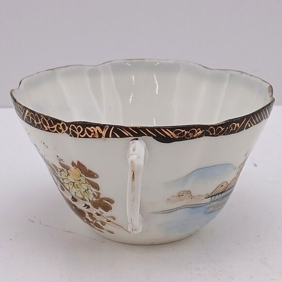 Vintage Japanese Kutani Egg Shell Porcelain Tea Cup & Saucer Hand Painted - Picture 11 of 16